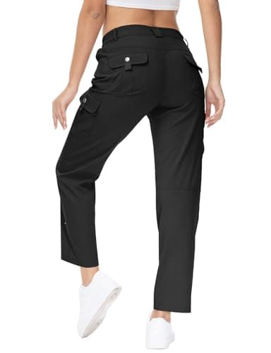 Image of donhobo Womens Cropped Hiking Walking Trousers,Ladies Summer Lightweight Trousers,3/4 Length Cargo Trouser Quick Dry Athletic Workout Shorts with 6 Pockets Black S