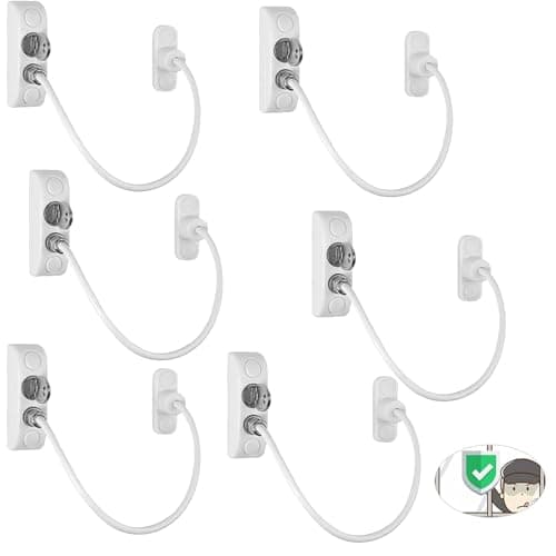 Image of eSynic 6 Packs Window Locks for Upvc Window Durable Window Locks Child Safety Reliable Window Safety Restrictor 19CM/7.5Inch Long Wire Window Security Lock with Screws for Home Office Safety etc