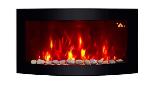 Image of 2026 TRUFLAME 89.2CM WIDE BLACK GLASS CURVED ELECTRIC WALL MOUNTED FIRE PLACE WITH PEBBLE EFFECT