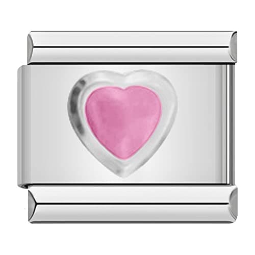 Image of Italian Charms Pink Heart Charm Link fits all classic 9mm Italian style Bracelets - UK stock