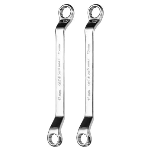 Image of sourcing map 2pcs 45 Degree Offset Box End Wrench 13mm x 15mm Metric 12 Point Mirror Chrome Plated Alloy Steel Double Box Wrenches Long Industrial Grade Torx Box Wrench Repair Tool