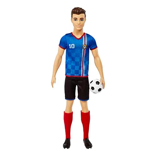 Image of Barbie Careers Ken Fashion Doll & Accessory, Soccer Player with Cropped Hair, #10 Uniform, Tall Socks, Cleats & Ball, HCN15
