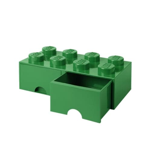 Image of LEGO Brick with 8 Knobs and 2 Drawers GREEN - Storage Box for LEGO, Toys, Desk Drawers, and Office Supplies, Stackable Storage Box, Home Decoration