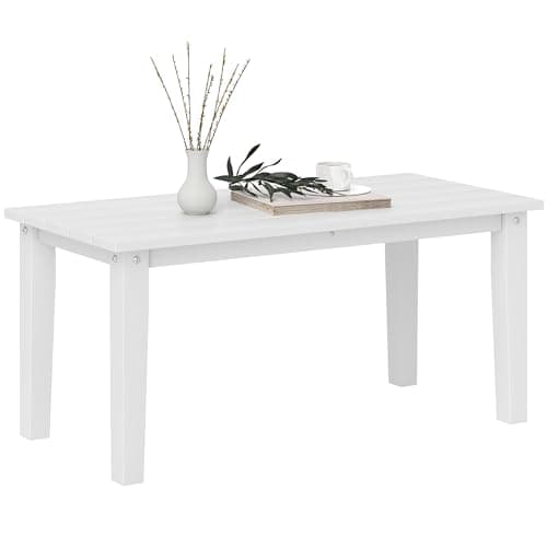 Image of Outsunny Outdoor Garden Coffee Table, HDPE All-Weather Rectangular Garden Table with Slatted Top for Patio, Porch, Balcony, 91 x 44 x 42 cm, White