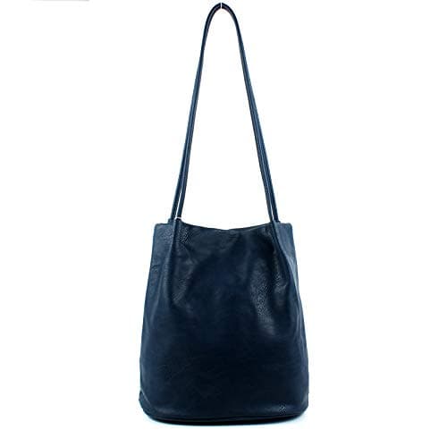 Image of AOSSTA Womens Tote Bag Fashion Designer Medium Size Plain Soft Faux Leather Hobo Shoulder Handbag Bucket Bags (A6773 Navy)