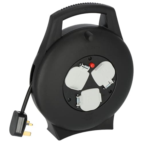 Image of Brennenstuhl Vario Line 3-Way Extension Reel 10m (Made in Germany, Portable Extension Cable, Safety Cut-Out, Indoor Cable Reel with Carry Handle)
