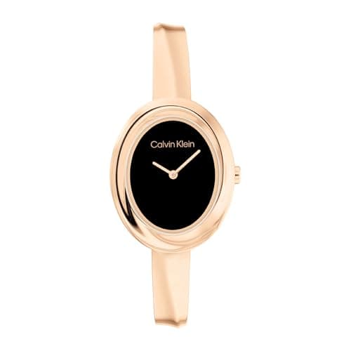Image of Calvin Klein Two Hand Quartz Movement Watch for Women Twisted Bezel Collection with Rose Gold Colored Stainless Steel Bangle Bracelet - 25100057