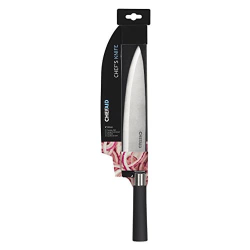 Image of Chef Aid Stainless Steel Chef's Knife, 9 Inch (23 cm) – Soft Grip Handle, Curved Blade for Dicing & Chopping, Handwashing Recommended