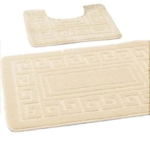 Image of EDS Luxury 2 Piece Greek Bath Mat Set Non Slip Ultra Soft Bathroom Mats Water Absorbent Bath Mats Machine Washable Rug Toilet Mat for Bathroom Floor (Cream)