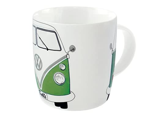Image of BRISA VW Collection - Volkswagen Large Ceramic Coffee-Tea-Cappuccino Mug Cup in T1 Bus Design (370 ml/12.5 fl oz/Bus Front/Green)