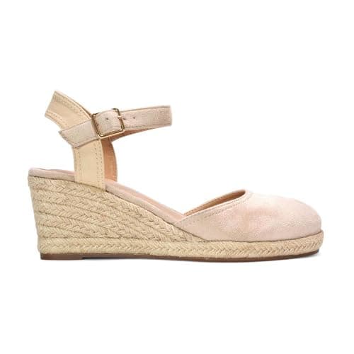 Image of Women's Ankle Strap Wedge Ladies Platform Espadrille Beige Closed Toe Buckle Shoes Size 7