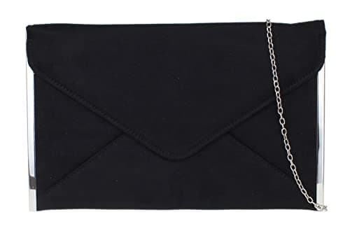 Image of Girly Handbags Womens Faux Suede Clutch Bag Envelope Plain Sides Frame Wedding Prom - Black