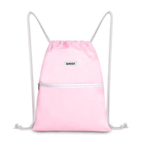 Image of WANDF Drawstring Backpack String Bag Sackpack Cinch Water Resistant Nylon for Gym Shopping Sport Yoga (Light Pink)