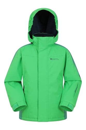 Image of Mountain Warehouse Raptor Kids Ski Jacket - Snowproof, Fleece Lined Snow Coat with Hood - Boys and Girls Winter Warm Skiing, Snowboarding & Outdoors Green Kids Size 7-8 Years