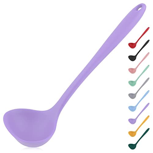 Image of Silicone Ladle Spoon with Comfortable Grip - Seamless Rubber, Non Stick, Purple
