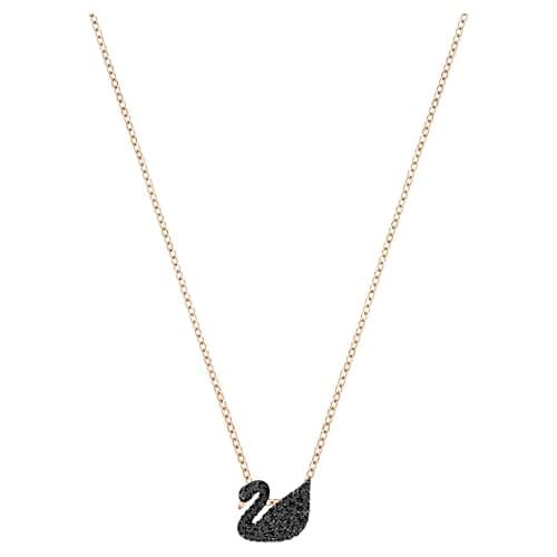 Image of Swarovski Iconic Swan pendant, Swan, Small, Black, Rose gold-tone plated