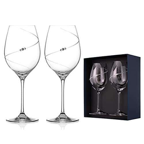 Image of DIAMANTE Red Wine Glasses Pair - 'Silhouette' Design Embellished with Crystals - Set of 2 in Gift Box