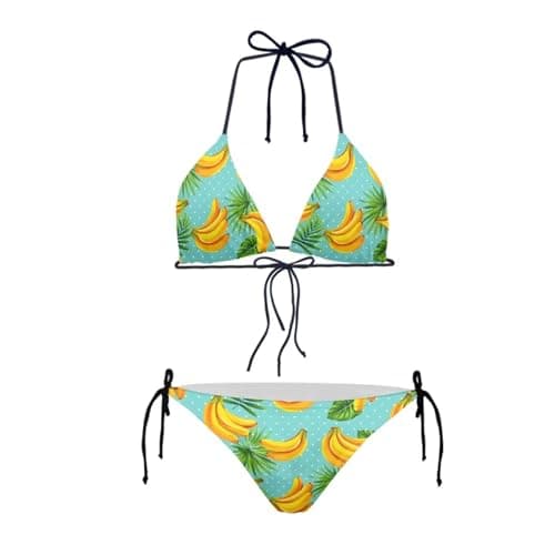 Image of Annejudy Women's Halterneck Bikini Set, 2-piece, Triangle Swimsuits, Naughty Bow on the Side, Banana pattern, M