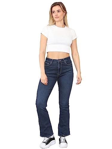 Image of 989Zé ENZO Womens Bootcut Jeans Trousers Ladies Casual Comfort Stretch Denim Pants All Waist Sizes UK EZL430 Jeans MID Blue 14