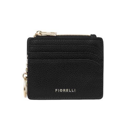 Image of Fiorelli Women's Ciara Coin Purse, Credit Card Holder, Slim Wallet with Key Chain, Black Faux Leather
