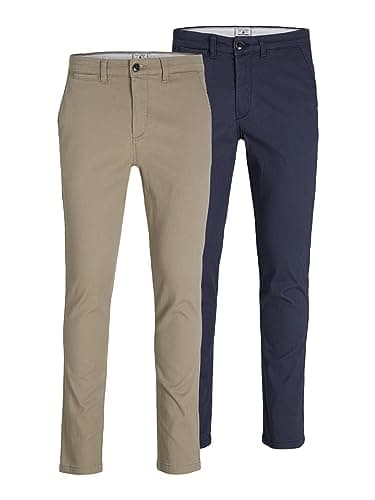 Image of Jack & Jones Men's Jjimarco Jjdave Sa 2 Pack Trouser, Beige and Navy Blue, 38W / 34L