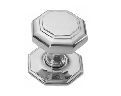 Image of EUROART Octagonal Centre Door Knob 85mm Diameter in Satin Chrome Finish for Entrance and Feature Doors