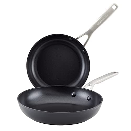 Image of KitchenAid Hard Anodized Induction Nonstick Frying Pan Set/Skillets, 8.25 Inch and 10 Inch - Matte Black