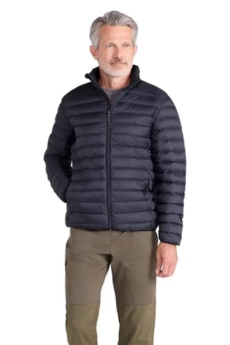 Image of Mountain Warehouse Featherweight Mens Down Jacket - Lightweight Winter Puffer Coat, Easy Care, Packaway Bag, Water Resistant - For Camping, Travelling & Walking Jet Black XS