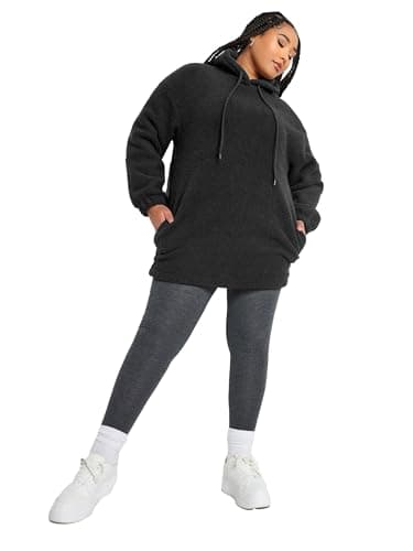 Image of Yours Curve Teddy Fleece Hoodie - Women's - Plus Size Curve Black