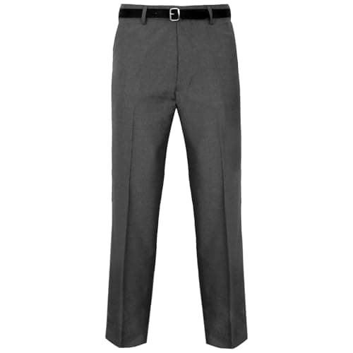 Image of Mens Formal Classic Trousers Tailored Fit Vintage Casual Business Office Work Home Belted Waist Band Smart Dress Pants Straight Leg Flat Front Everpress Easy Care Slant Pockets (Charcoal Grey, 36/31)