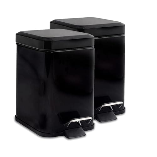 Image of Harbour Housewares 3L Bathroom Bins - Black - Pack of 2 - Square Stainless Steel Pedal Bin Slim Kitchen Rubbish Trash Can Garbage Dustbin with Lid and Inner Liner Bucket