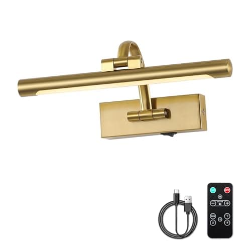 Image of DESOOP Wireless Picture Lights for Wall Rechargeable Brass Gallery Lights Battery Operated Art Lamps with Remote and Timer Dimmable Painting Lights for Artwork Portrait Display 12 Inch 2W 2700K