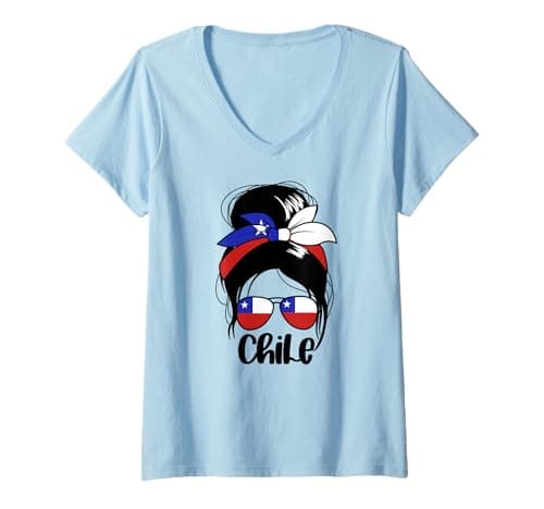 Image of Womens Chile Messy Bun Patriotic Chilean Proud Women's Chile V-Neck T-Shirt