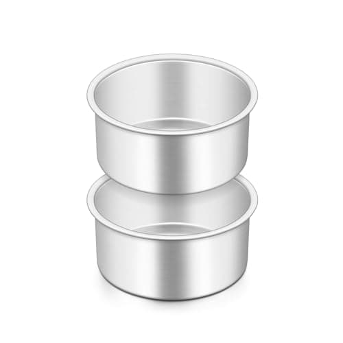 Image of HaWare Mini Cake Tin Set of 2, 4 inch Stainless Steel Round Baking Pan, Birthday Wedding Layer Cake Tin for Baking Roasting Serving, Healthy & Non-Toxic, Mirror Polished & Dishwasher Safe (10cm)