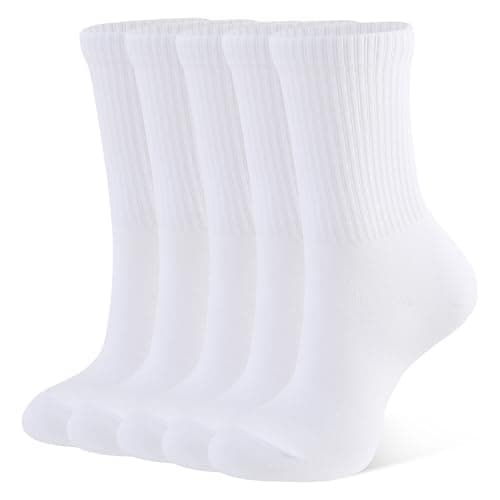 Image of CLOSEMATE Womens Socks Ladies Crew Socks Soft Breathable Teen Girls Casual Leisure Cotton Socks 5 Pairs(5 White, Size S)