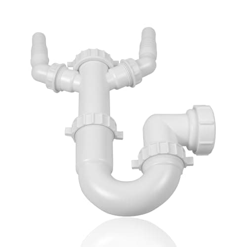 Image of Washing Machine Waste Trap, 1.5"/40mm Sink Waste Kit Double Inlet Adjustable P Trap Kitchen Sink Traps for Washing Machine Dishwasher Kitchen Bathroom Sinks