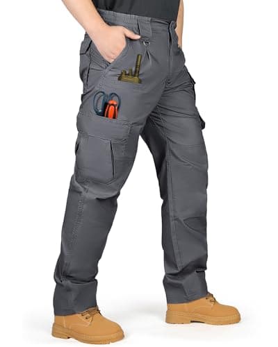 Image of IGOLUMON Mens Work Trousers Cargo Trousers Stretch Tactical Pants Multi-Pockets with Semi Elasticated Waist for Hiking Casual Outdoor Camping Gray 34W/32L