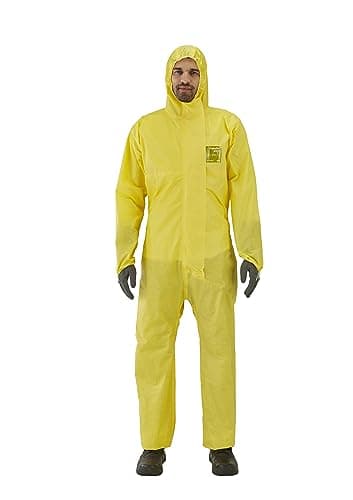 Image of Ansell AlphaTec 2300 Model 132, Disposable Overall Suit, Chemical Protection Type 3/4/5, Waterproof Overall, Work Utility & Safety Dungarees & Coverall, Durable Work Apparel, 1 Yellow Unit, Size M