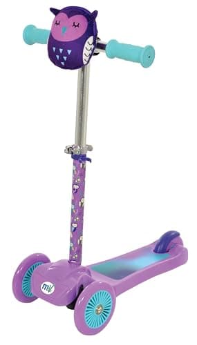 Image of MoVe Mini Go! 3 Wheel Kids Owl Tri Scooter | Tilt & Turn with Squishle Pouch | Ages 3+ Adjustable Height Toddler Boys Training Three Trike Unisex Push