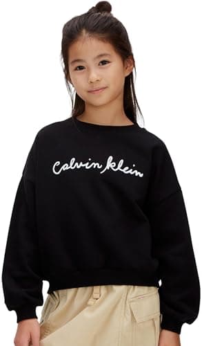Image of Calvin Klein Girl's Ck Crewneck Sweatshirt LVCKSJB25G Other Sweatshirts, BLACK (1716 Black), 6 Years