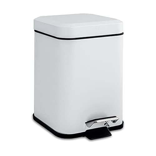 Image of Harbour Housewares 3L Bathroom Bin - White - Square Stainless Steel Pedal Bin Slim Kitchen Rubbish Trash Can Garbage Dustbin with Lid and Inner Liner Bucket