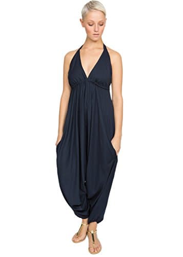 Image of likemary Jumpsuits for Women UK - Harem Jumpsuit All in One - Halter Neck Genie Romper with Pockets - Sexy & Comfy One Piece Ideal for Holidays Navy