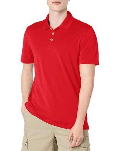 Image of Amazon Essentials Men's Golf Polo Shirt, Short Sleeve, Slim-Fit, Quick-Dry, Cherry Red, L