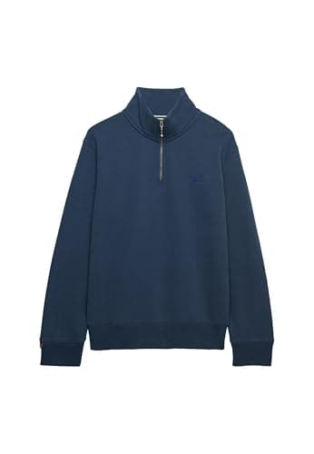 Image of Superdry Mens Essential Logo Henley Half Zip Sweatshirt (UK, Alpha, XXL, Regular, Regular, Navy)