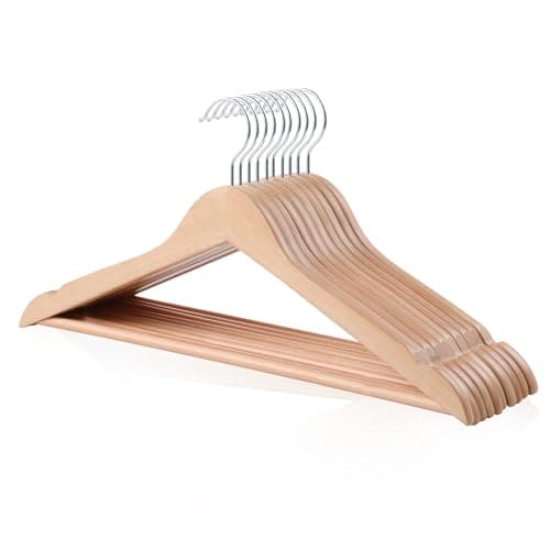 Image of Amazon Basics Wood Suit Clothes Hangers, 10-Pack, 44 cm, Natural