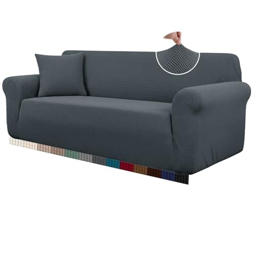 Image of HEYOMART High Stretch Sofa Covers Universal Super Soft Loveseat Couch Jacquard Covers for Dogs Non Slip Furniture Protector Machine Washable (2 Seater, Dark Grey)