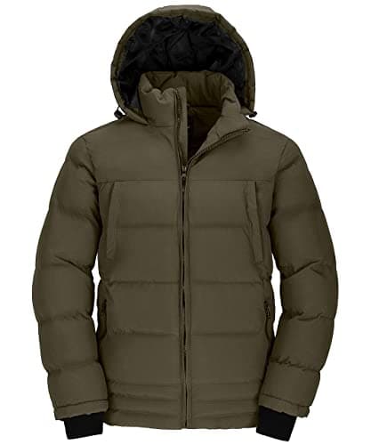 Image of Wantdo Men's Hooded Winter Warm Jacket Water Resistant Outdoor Jacket Quilted Cotton Padding Coat Windproof Outerwear Jackets Army Green S