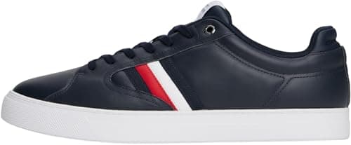 Image of Tommy Hilfiger Men's Icon Court Stripes Leather Cupsole Trainers, Blue (Desert Sky), 7