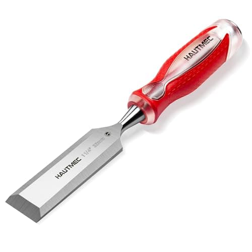 Image of HAUTMEC 32mm Wood Chisel for Woodworking, Full Tang Drop-Forged CR-V Steel Beveled Edge Blade with Ergonomic Non-Slip Handle and Heavy-Duty Strike Cap