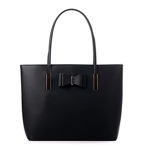Image of WEDMAY Women's Large Tote Shopper Bag for Work & School - Fits 15.6" Laptop, Water-Resistant Faux Leather Daily Commuter Handbag (Black)